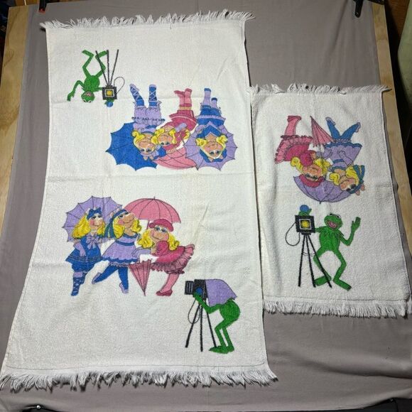 1980’s Jim Henson Muppets Miss Piggy & Kermit Towels 42X33 Photographer Camera - Picture 1 of 4